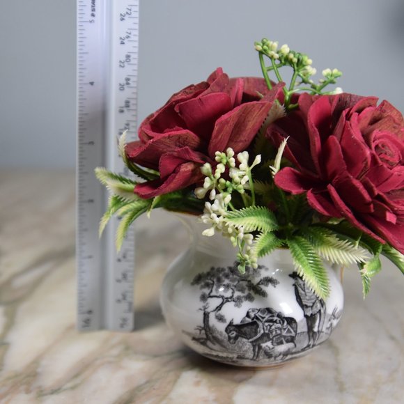 Vintage porcelain Royal Chelsea farm scene upcycled creamer w/Sola wood flowers - Picture 6 of 6